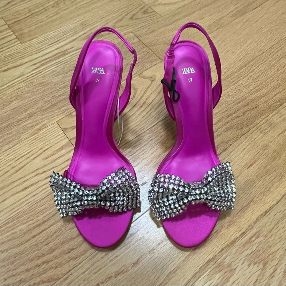 Zara Pink Rhinestone Bow Heels - Picture 5 of 12